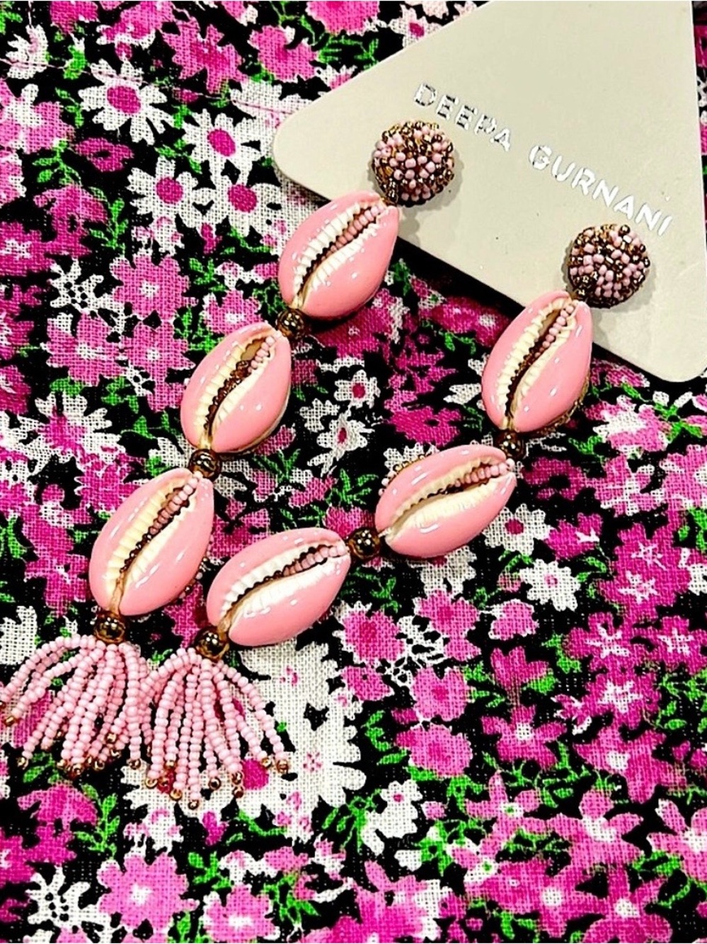 NWT Deepa Gurnani Anise Bead & Shell Linear Drop Earrings